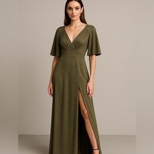 CLEOBELLA gorgeous gold long dress with high slit Fits like a Medium